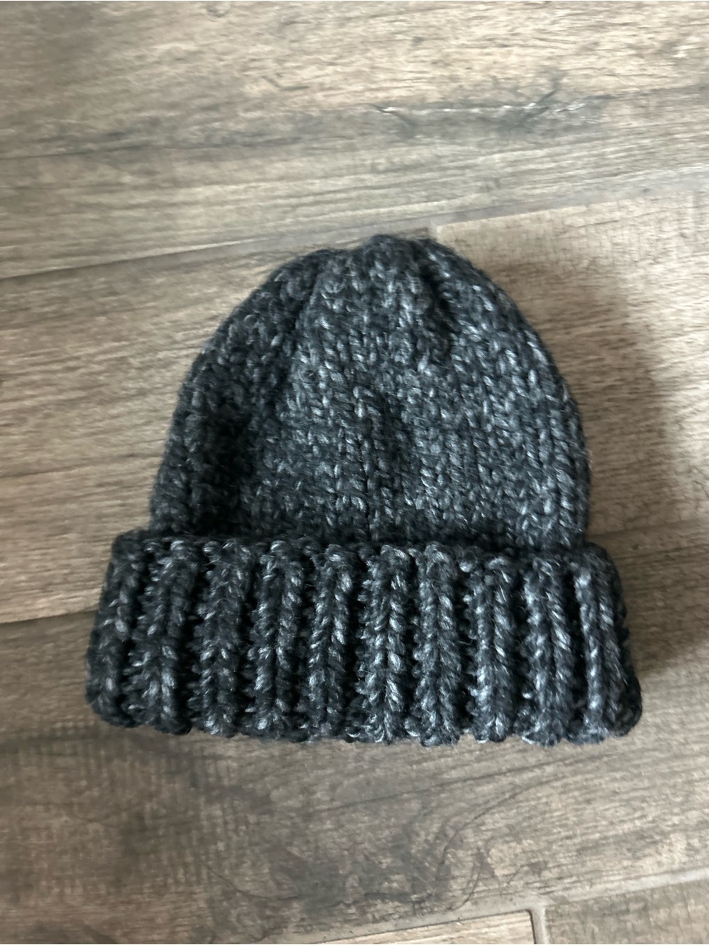 Handmade Unisex Cozy Charcoal Knit Wool Blend Chunky Cuff Beanie 11” NEW